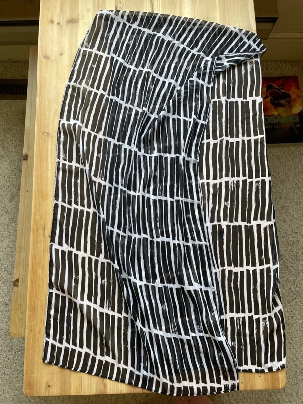 Long Sheer Black and White Grid Pattern Scarf Wrap